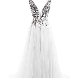NEW WITH TAGS - White prom dress w/ silver beading